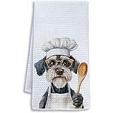 Shrago Funny Schnauzer Dog Kitchen Towels, Schnauzer Gifts for Women Men Dish Tea Towels for Kitchen, Dog Lovers Mom Dad Owner Gifts Decorative Hand Towels, 16x24 Inch