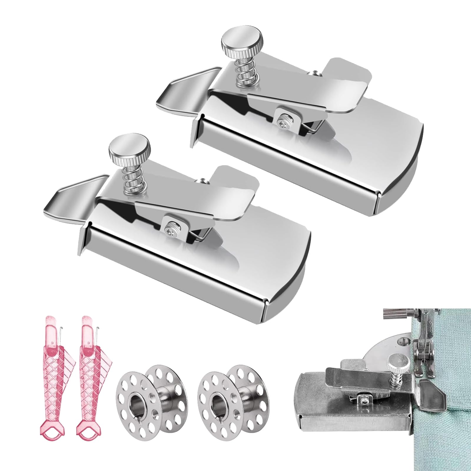 PMELCXD Magnetic Seam Guide for Sewing Machine, 2pcs needle threader, 2pcs Sewing machine bobbin, sewing accessories, sewing machine accessories, Seam Guide DIY Crafts Tools for Beginners