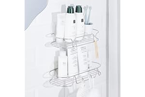 KINCMAX Shower Caddy, Rustproof SUS304 Stainless Steel, Adhesive Wall Mount Double Round Baskets 2-pack (Polished Silver)