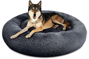 SAVFOX Plush Calming Dog Beds, Donut Dog Bed for Small Dogs, Medium, Large & X-Large, Comfy Cuddler Dog Bed and Cat Bed in Faux Fur, Washable Dog Bed, Multiple Sizes S-XXL