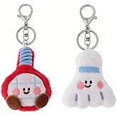 Famjoyart 2 Pieces Plush Badminton Racket Set Bag Charm Cute Purse Charm Plush Car Key Sports Backpack Accessories Balls Party Birthday Gifts Matching Key Ring (Red Badminton)
