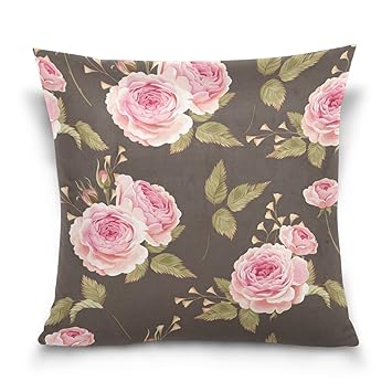 Amazon Com Ye Store Pink Rose With Brown Cotton Throw Pillow Sofa