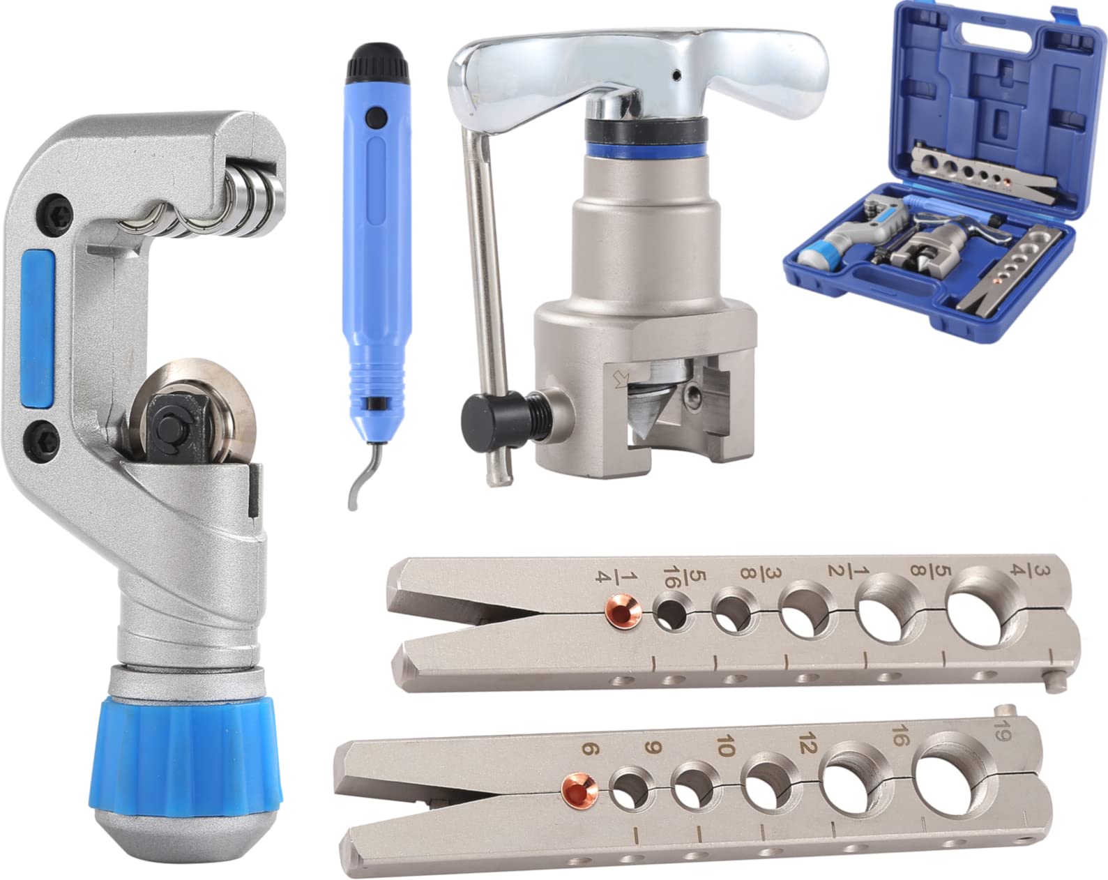 KATSU Metric and Imperial Flaring Tool Kit 45 Degrees Eccentric Cone + Tube Cutter + Deburring Tool 371217