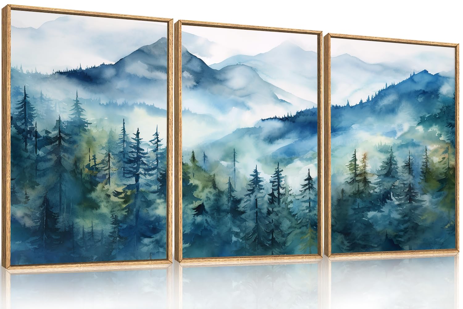 Photo 1 of ***ITEM IS CUT IN PICTURE AREA***DAMAGED***Celestdeco Blue Ridge Mountains Forest Framed Canvas Wall Art Set, Natural Landscape Wall Decor, Green Pine Trees Wall Painting, Woodland Artworks for Living Room, Bedroom, Dining Room - 24"x36"x3