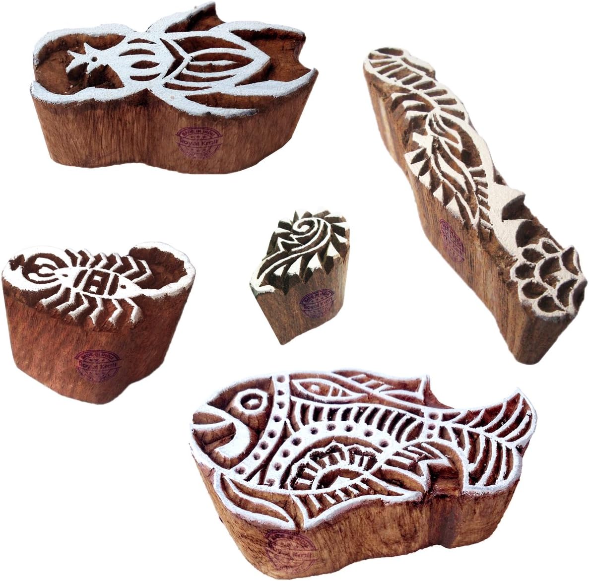 Attractive Motif Insect and Fish Wood Stamps for Printing (Set of 5)