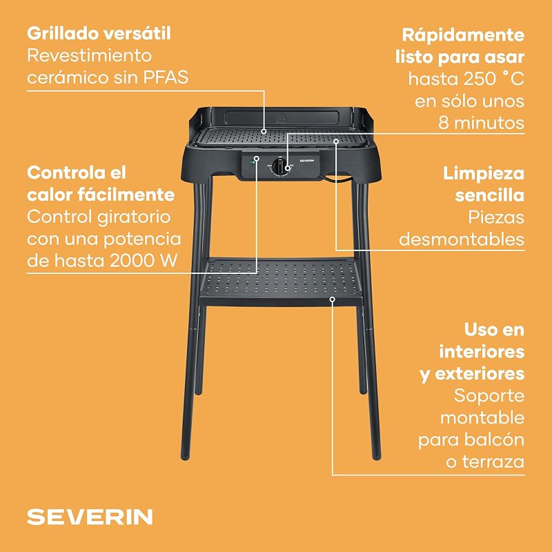 Grelha elétrica de mesa com placa e suporte de alumínio, preta pg 8596