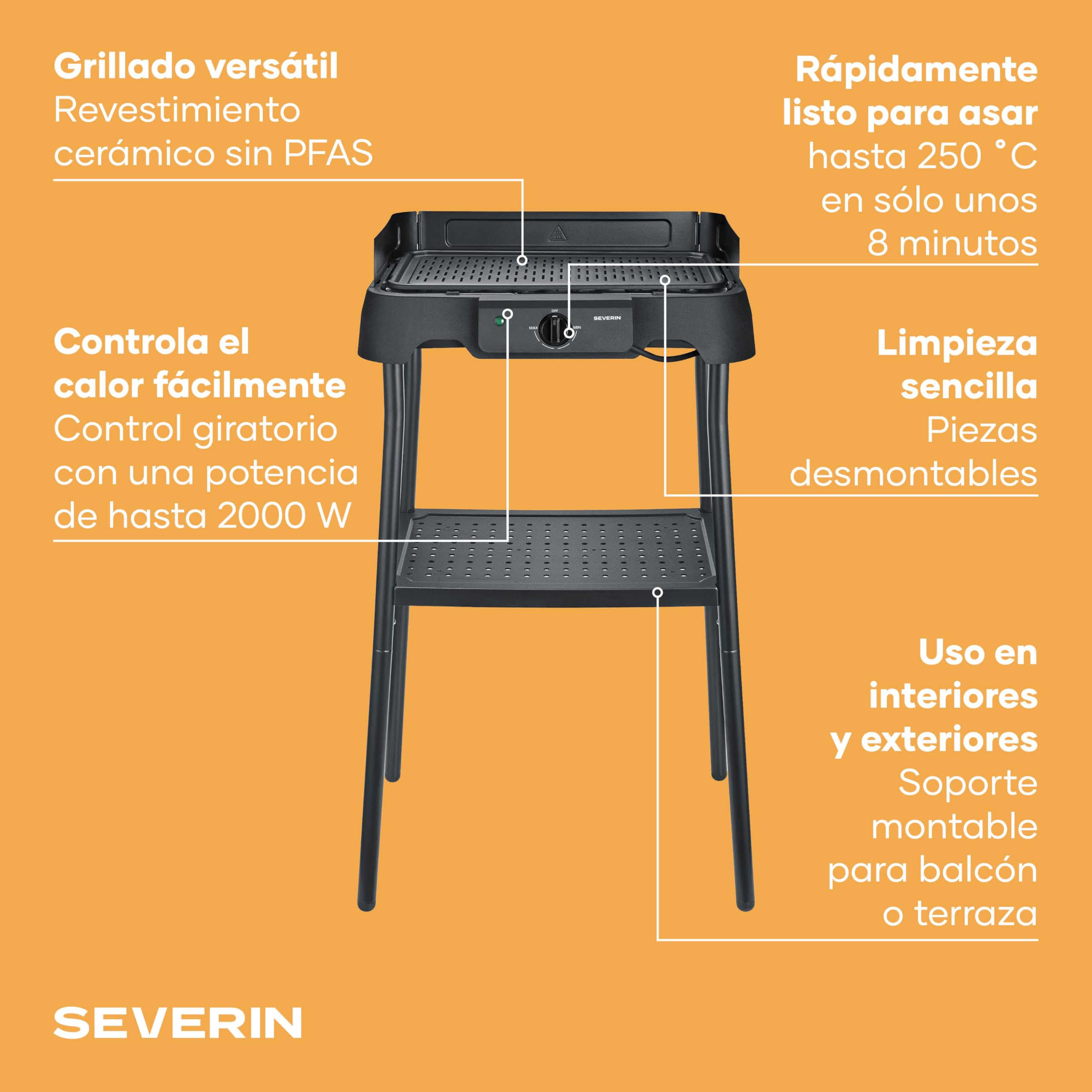 Barbacoa Eléctrica de Pie para Balcón, Placa Cerámica, 2000W