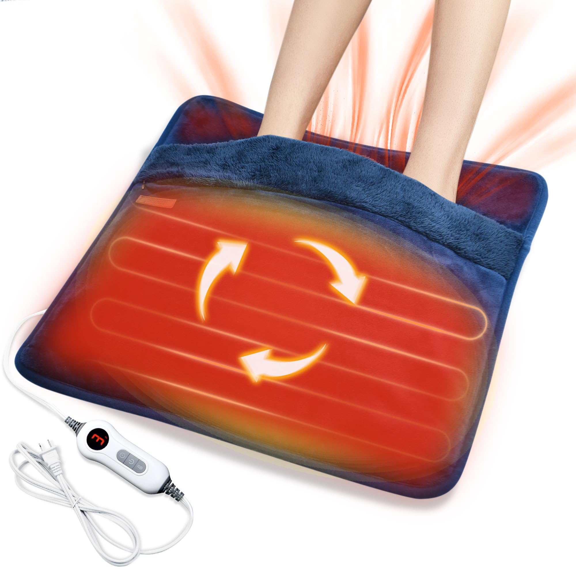 Photo 1 of Electric Heated Foot Warmer with Dual-Sided Heating Elements, Washable Feet Heating Pad Under Desk/in Bed, 20” x 20” Heated Pad in Home Office 2h Timer 3 Temperature Settings (Blue)