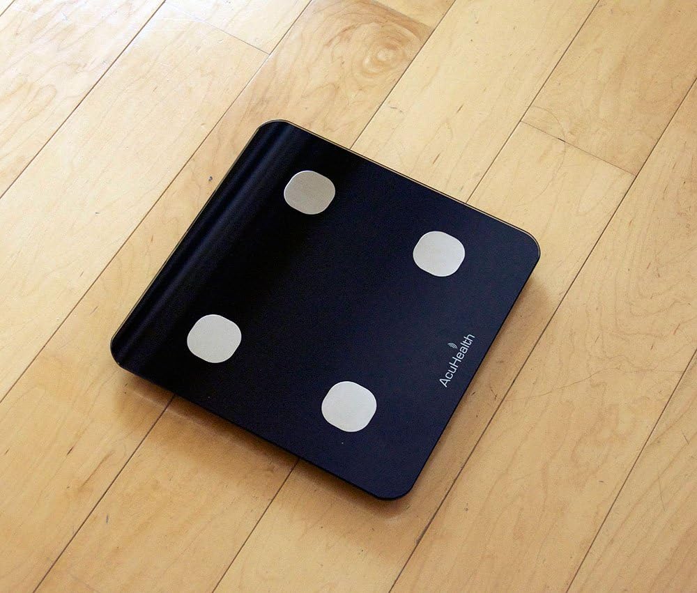 AcuHealth Body Fat Scale and Fitness Analyzer - Your Personal Health Monitor with Bluetooth Connectivity with iOS & Android Smartphone and Tablet Devices Analyzes 10 Heath Parameters (Black): Health & Personal Care