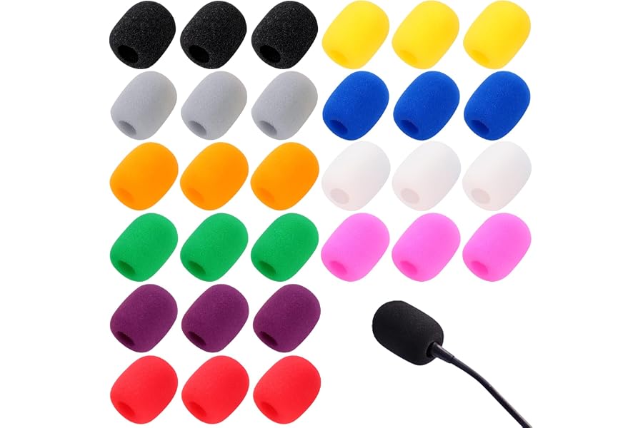 30 Pack Foam Microphone Windscreen Colorful Mic Covers | Lapel Headset Microphone Sponge Mini Foam Cover Shield Protection for Variety of Headset (10 Colors)