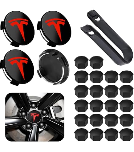 4 Autocollants Centre De Roue Pour Tesla Model Y Juniper 2025-2026 - Diamètre 65 Mm - Protection Et Décoration