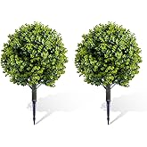 GarveeHome 23.6 in Artificial Topiary Tree with Ground Spike,Artificial Eucalyptus Topiary Plant with Ground Stake for Indoor and Outdoor Decor, Set of 2