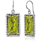 Jean Rachel Jewelry 925 Sterling Silver Dangle Earrings for Women - Baguette with Cubic Zirconia Vintage Design - Hypoallergenic, Lead & Nickel Free - Artisan Handcrafted Statement Earrings