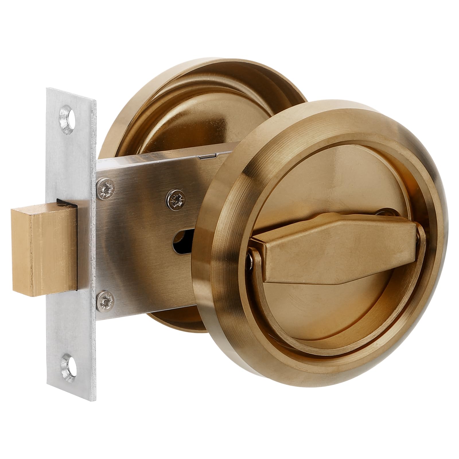 Photo 1 of PATIKIL Round Recessed Door Lock, Stainless Steel 304 Hidden Recessed Cup Door Handle Furniture Pulls Latch Knob for Privacy Pocket Door Lockers, Brass