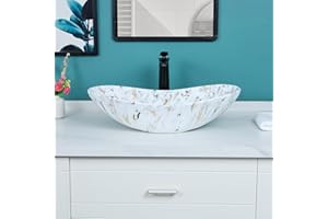Davivy 24.8'' X 14.4'' Large Nordic Marbling Oval Vessel Sink with Pop Up Drain,Boat Shape Bathroom Vessel Sink,Oval Bathroom Sink,Bathroom Sinks Above Counter,Marbling Ceramic Vessel Sink (Large)