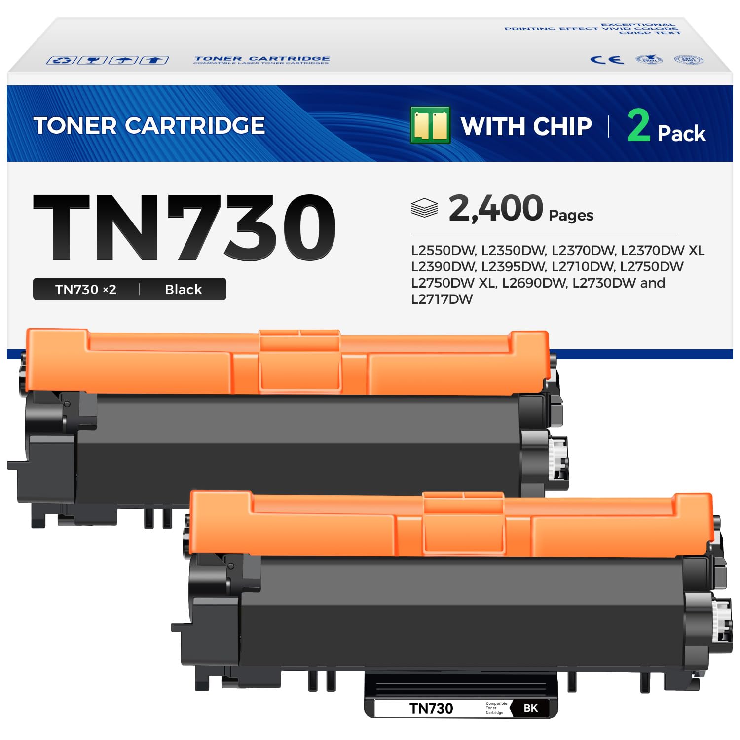 TN730 Toner Cartridge Black 2-Pack Printer