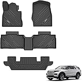 3W Ford Explorer Floor Mats Fit for 2020-2025 2026 Explorer 6 Passenger, TPE All Weather Floor Liner Custom Fit for Explorer Full Set Accessories 3-Rows Car Liners (Includes Explorer Hybrid)