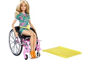 Barbie Fashionistas Doll #165 with Wheelchair & Ramp, Wavy Blonde Hair & Tropical-Print Outfit with Accessories (Amazon Exclusive)