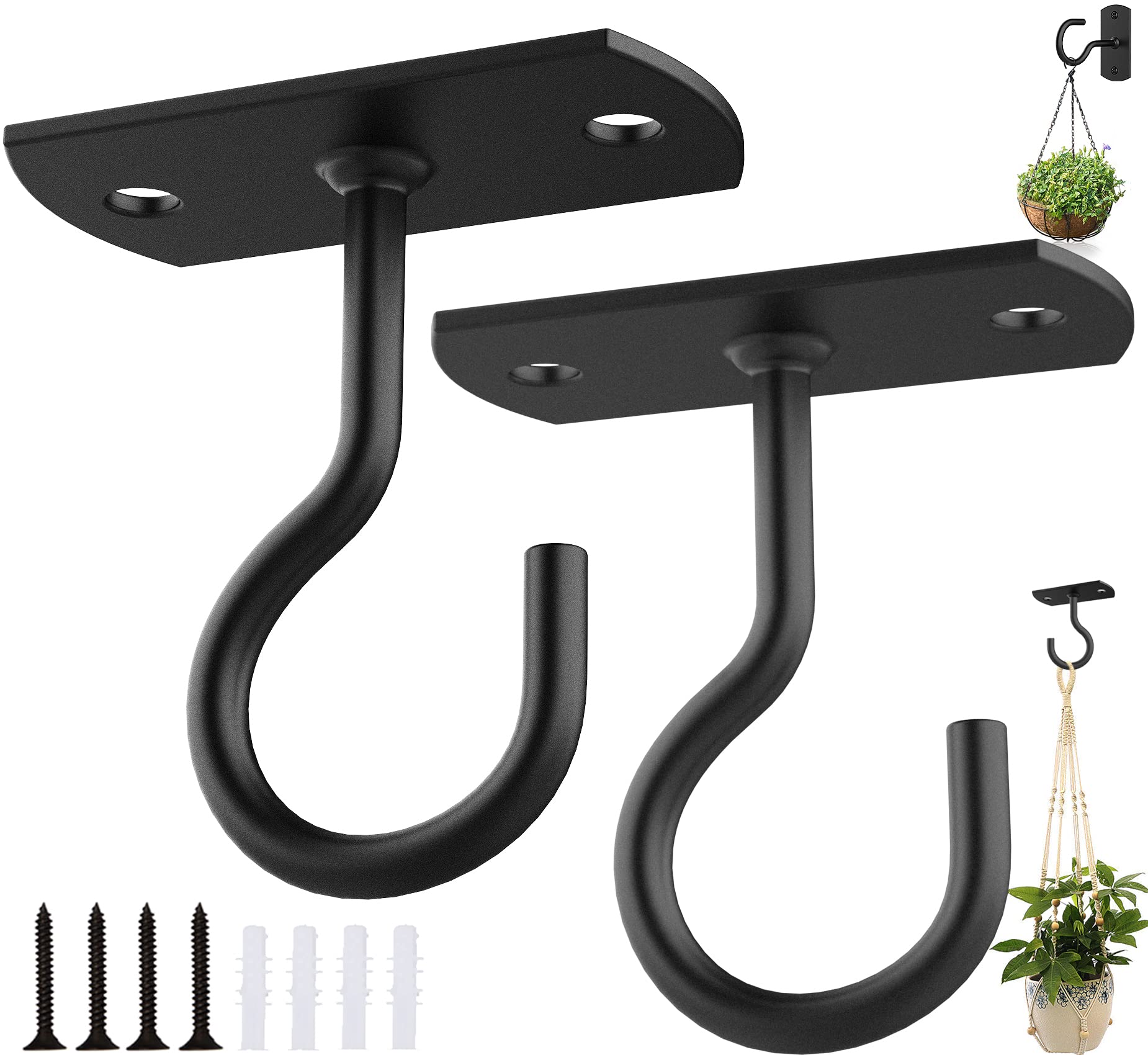Photo 1 of ASZUNE Ceiling Hooks for Hanging Plants 2Pack 2.5in,Wall Plant Hooks for Plants,Lights,Planters,Lanterns,Hanging Bird Feeders,Wind Chimes,Indoor&Outdoor Decoration Black