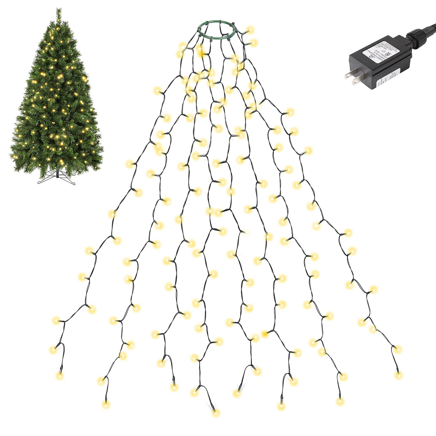 SALCAR Christmas Tree Lights, 2m x 8 Strands 280 LED Fairy Lights for 6-8ft Christmas Tree, Easy to Install, Indoor & Outdoor Decoration, 8 Modes, Warm White (Warm White, 2m) (Warm White, 1.5m)