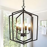 WJShome 18.1" Black Chandelier, 4-Light Farmhouse Dining Room Light Fixture, Industrial Ceilings Foyer Lighting Fixtures, Rus