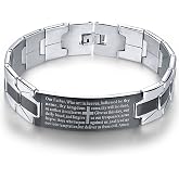 Bestdays Men's Vintage Stainless Steel Black Cross Silver English Bible Lords Prayer Religious Link Wrist Bracelet (cross middle, black silver, 7.9 inch)