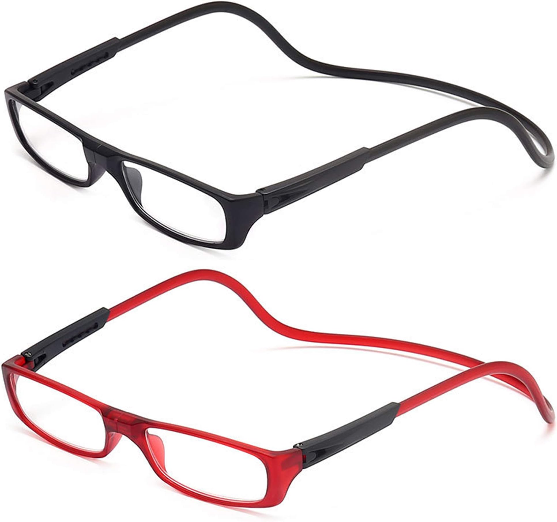 2-Pack Magnetic Reading Glasses for Men & Women +3.50(70-74 Years) Foldable Adjustable Neck Hanging Presbyopia for Reading, Computer, Evening Use, Reduce Eye Strain (Black + Red)