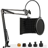 Frgyee Microphone Isolation Shield with Mic Stand and Pop Filter | Foldable Sound Shield, For Most Condenser Microphone, Recording Equipment Studio, High Density Absorbent Foam, Filter Vocal