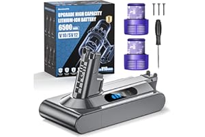 BECLEANLIFE 6500mAh V10 Battery Replacement Compatible with Dyson V10 Animal V10 Absolute V10 Fluffy V10 Motorhead SV12 Cordless Stick Vacuum Cleaner, 25.2V Li-ion Battery with 2 Filters (Not Fit SV10)