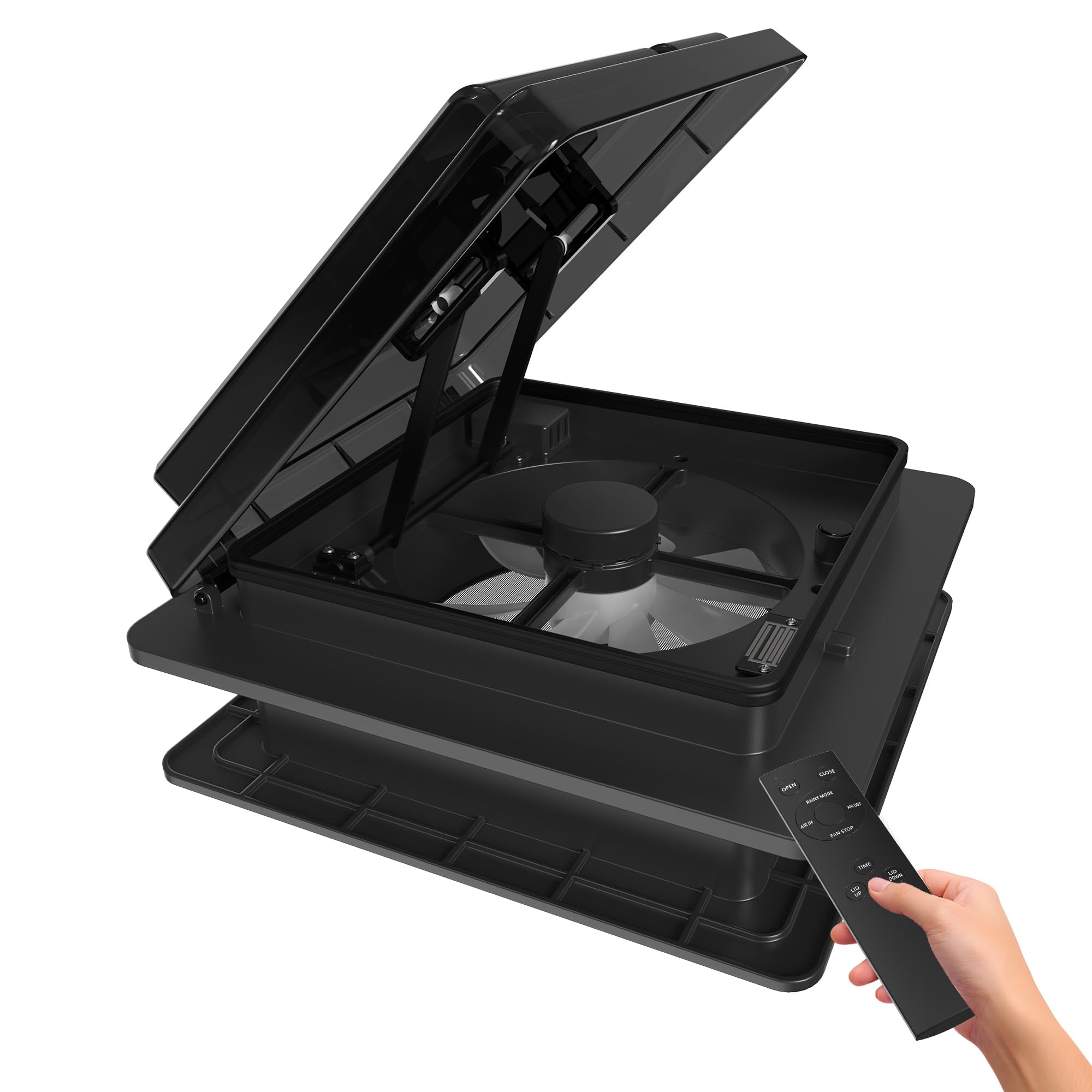 Photo 1 of 2012 14" x 14'' RV Vent Fan Ventilation 12V Reversible Super Quiet Exhuast RV Roof Vent with Rain Sensor, Remote Control for Motorhome Camper Van Trailer Bathroom Roof Fan - Black