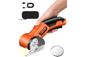 LKCTB Electric Cardboard Cutter Scissors with LED Light, 2600mAh Rechargeable Battery, Brushless Motor, Tungsten Steel Blade, Cuts Cloth, Leather, Carpet, light orange