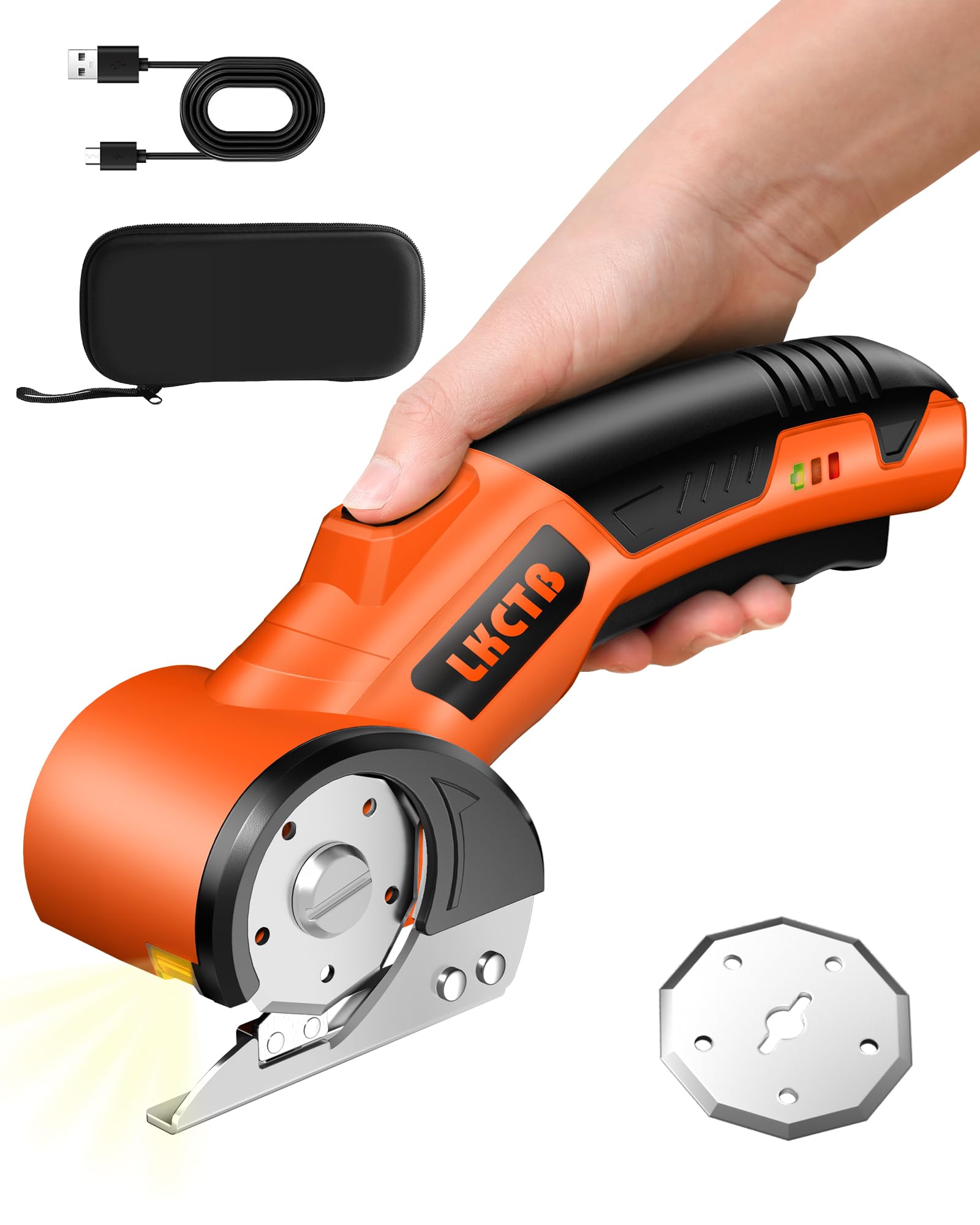 Photo 1 of *USED*
Electric Cardboard Cutter Scissors with LED Light, 2600mAh Rechargeable Battery, Brushless Motor, Tungsten Steel Blade, Cuts Cloth, Leather, Carpet, light orange