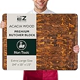 EZ FURNITURE Extra Large (XL) Acacia End Grain Cutting Board, Reversible, Knife-Friendly Charcuterie Butcher Block with Juice