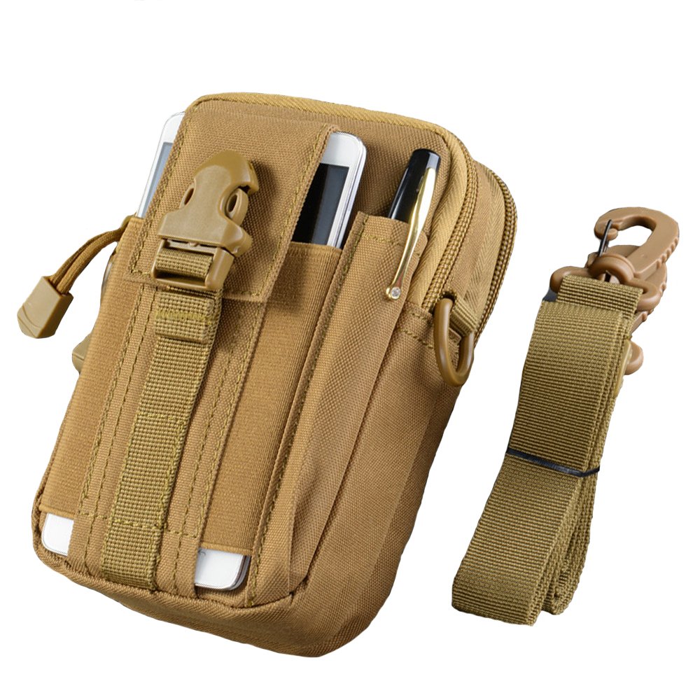 FiveloveTwo Small Hiking Waistpacks Multi-Purpose Poly Tool Holder EDC Pouch Waist Bag Military Nylon Utility Tactical Molle Pack Camping Pouch Khaki