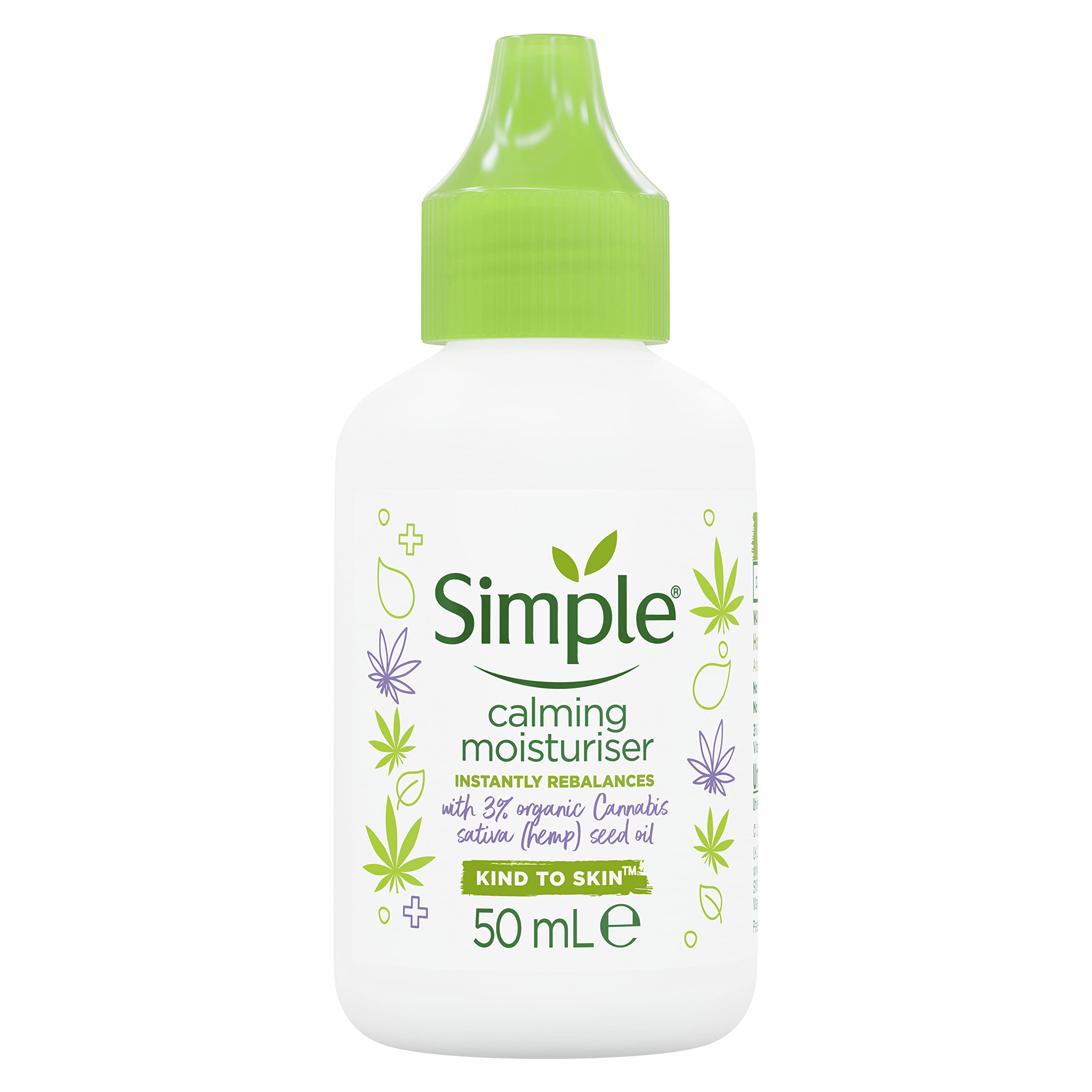 Simple Calming Moisturiser Skin Cream with organic hemp seed oil skincare for sensitive skin 50 ml