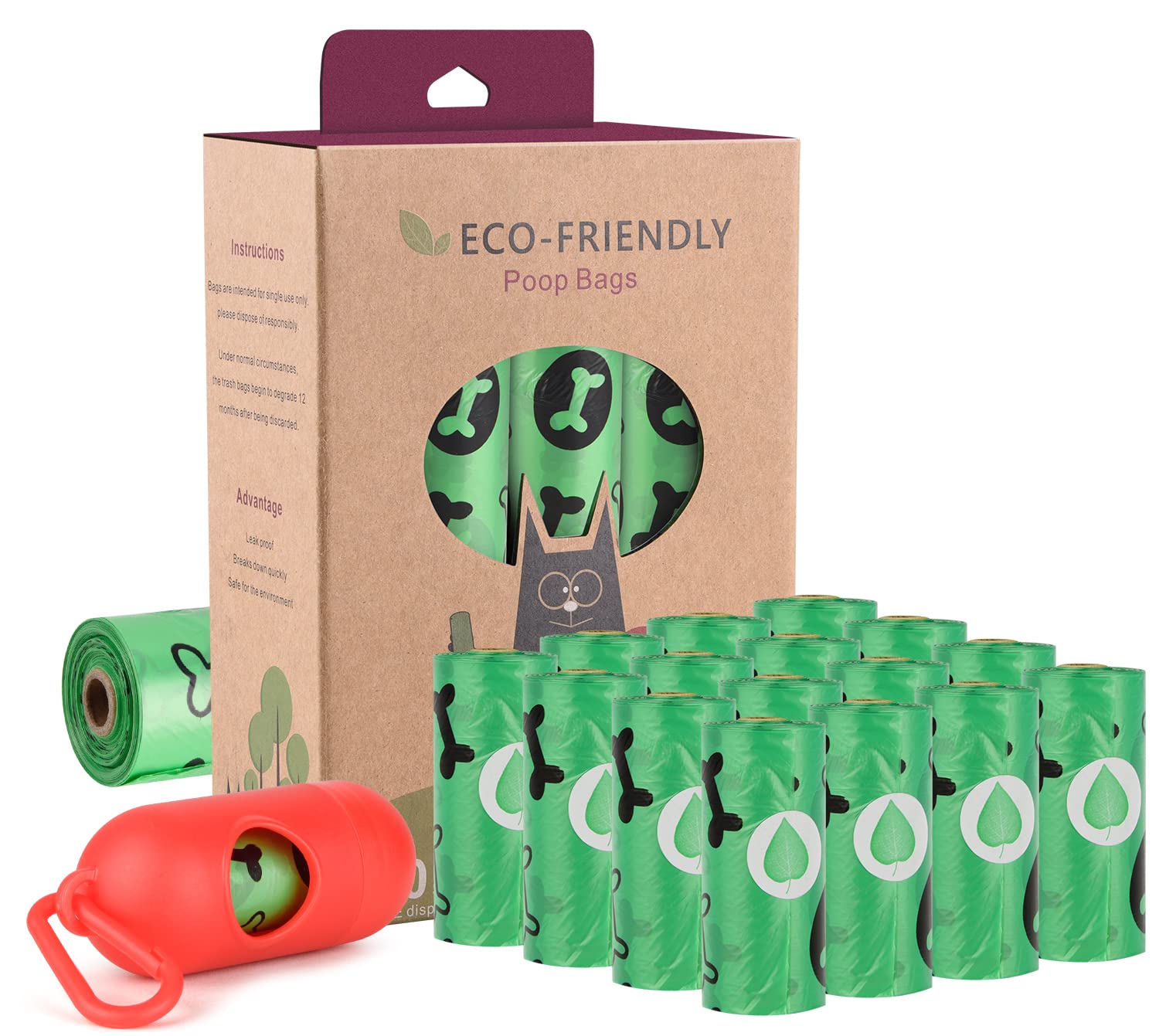 Nineaccy Biodegradable Dog Poo Bags with Holder-240 Large Poop Bags, Corn Starch Blended Compostable Poo Bag, Extra Thick Strong Leak Proof Poop Waste Bag for Dogs (Green)