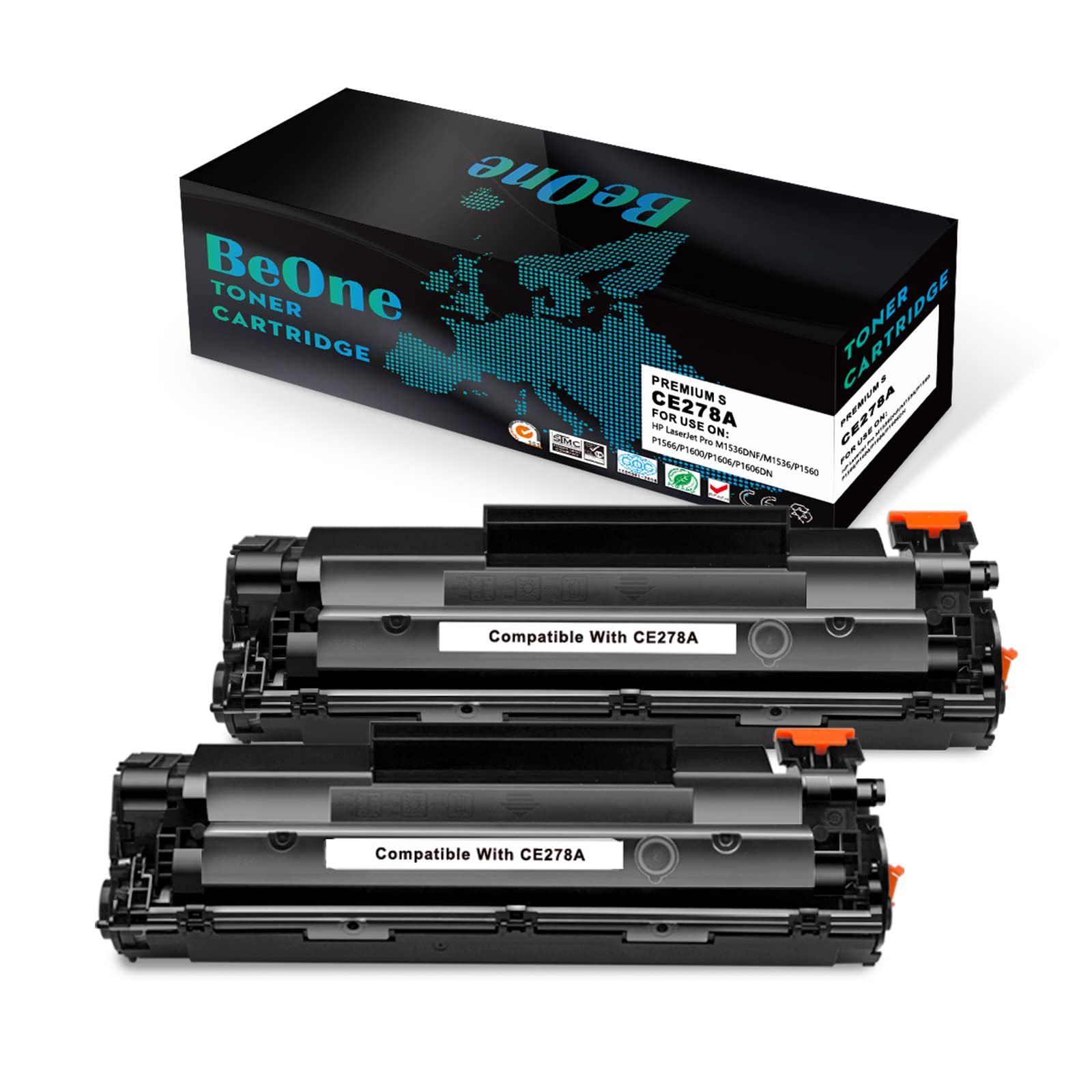 BeOne 2x Compatible for 78A CE278A Toner Cartridge Replacement Compatible for HP Laserjet Pro M1536 MFP M1536DNF P1560 P1566 P1600 P1606 P1606DN (2 Black)