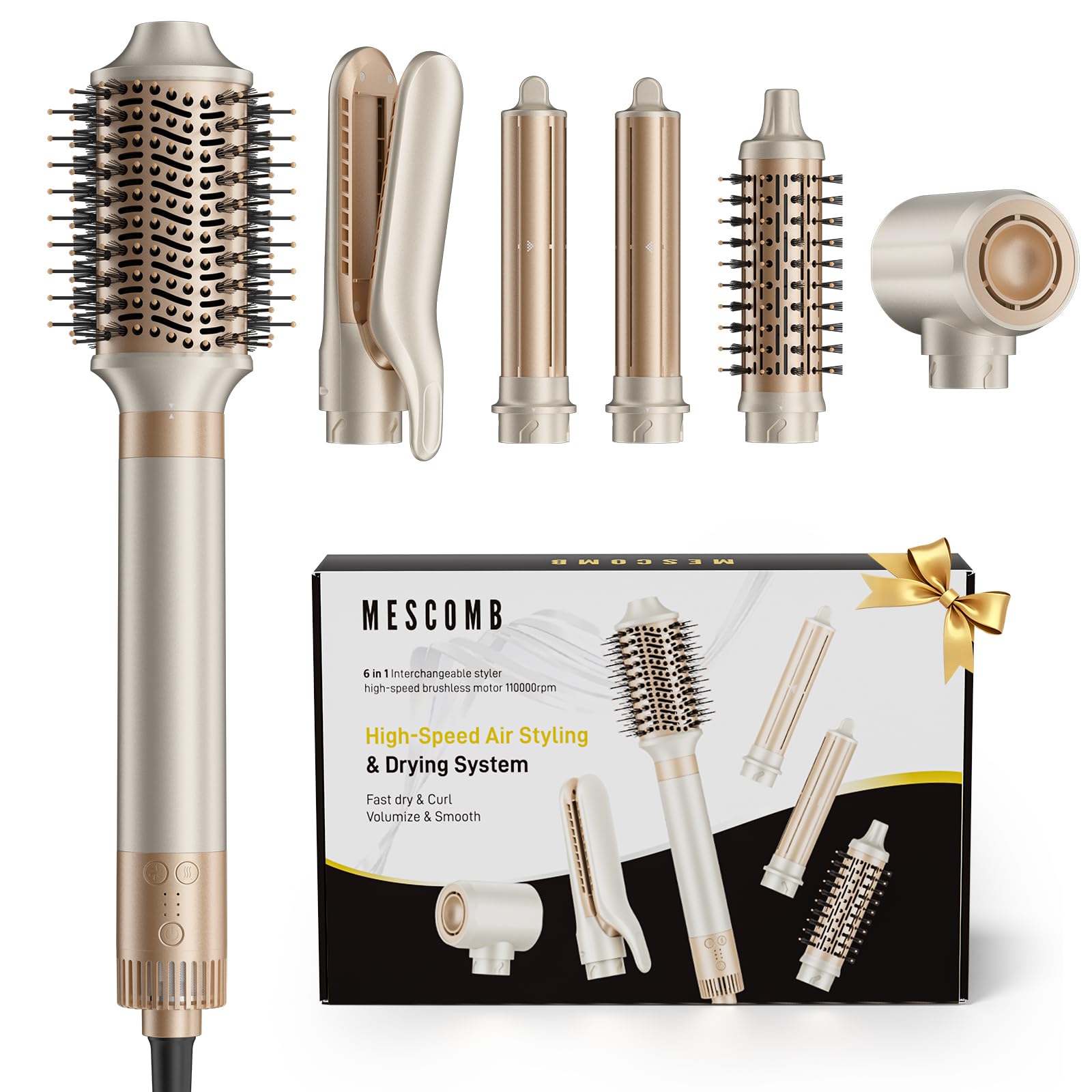 Photo 1 of MESCOMB 6-in-1 Hot Air Styler – Hair Dryer & Air Styler with Straightener, Auto Curler, Volumizing Brushes, Frizz-Free Hair Styler for Straighting, Curling, Smoothing & Adding Volume, Not Damage