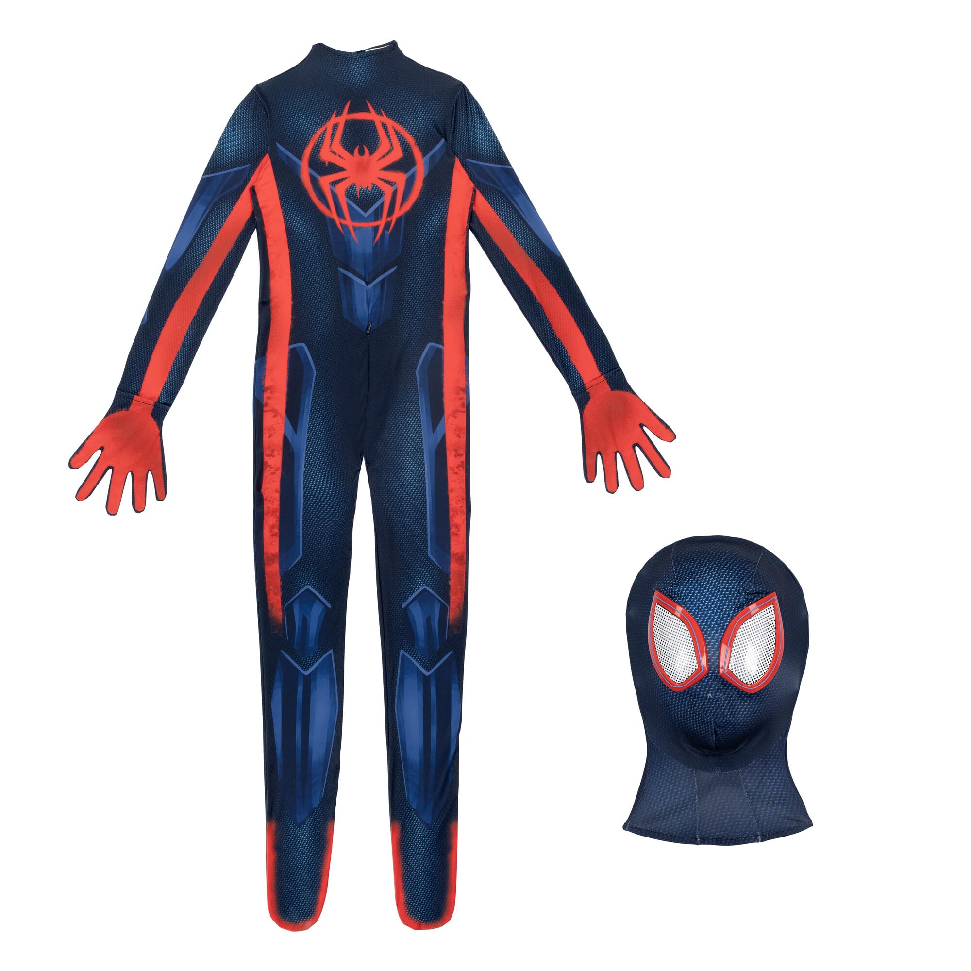 Marvel Miles Morales: Spider-Man Official Youth Deluxe Zentai Costume - Stretch Spandex with Hidden Zippers and Wrist Slits