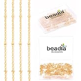 BEADIA 18K Gold Plated O Chains 1.6mm with 2mm Beads 2 Meters for Jewelry Making Findings