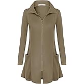 Miusey Womens Zip Up Tunic Sweatshirt Collar Neck Lightweight Long Jacket Cardigans
