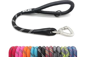 ZALER Short Dog Leash, 18 Inches Rope Traffic Leashes for Dogs, Reflective Dog Lead with O-Ring, Heavy Duty Pet Leash for Large and Medium Dogs (18'' Black)