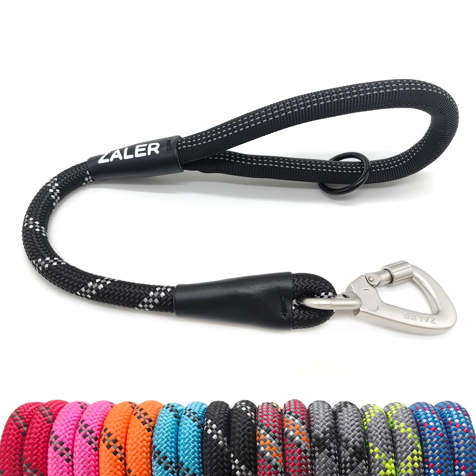 Photo 1 of ZALER Short Dog Leash, 18 Inches Rope Traffic Leashes for Dogs, Reflective Dog Lead with O-Ring, Heavy Duty Pet Leash for Large and Medium Dogs (18'' Black)