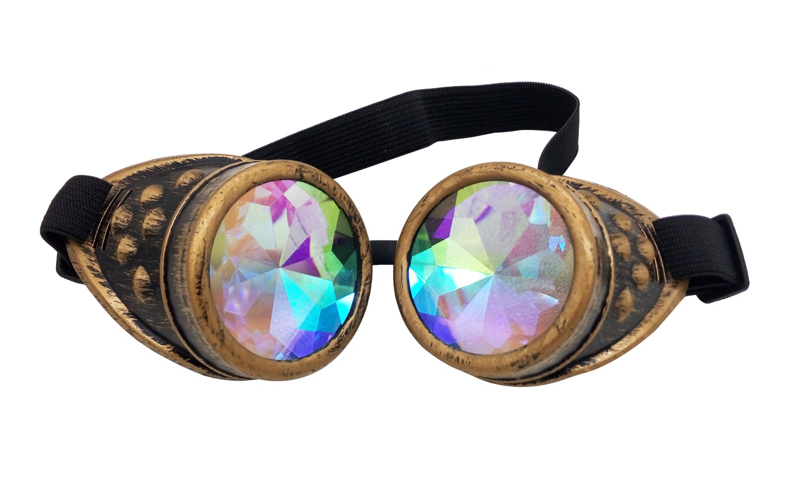 Kaleidoscope Steampunk Goggles Sunglasses With Elastic Band Retro Victorian Gothic Cosplay (Brass Frame)