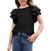blibean Girls Ruffled Short Sleeve Textured Tops Shirts Size 6-15 Years