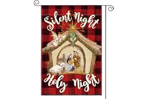 AVOIN colorlife Christmas Buffalo Plaid Nativity Silent Holy Night Garden Flag Double Sided, Jesus Christian Winter Yard Outdoor Decoration 12x18 Inch