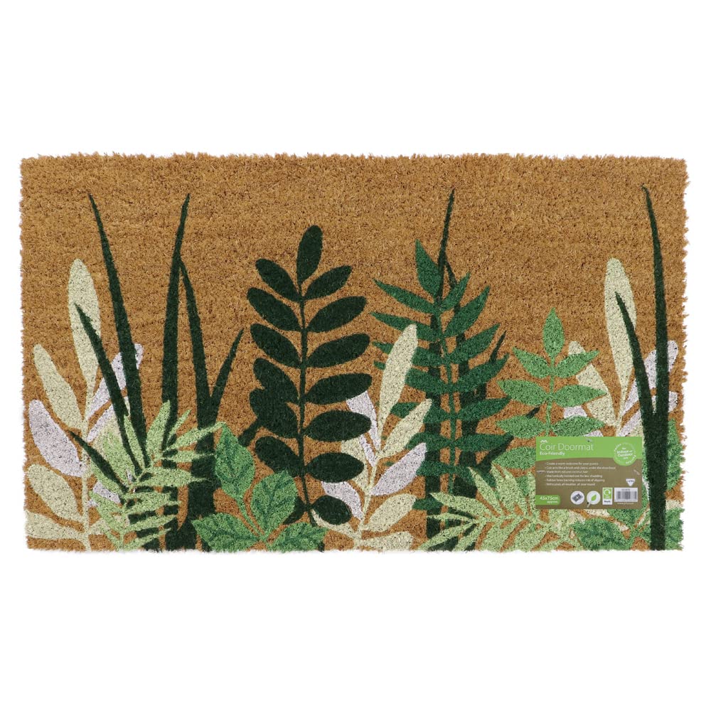 JVL Eco-Friendly Latex Backed Coir Door Mat, Greenery, Natural