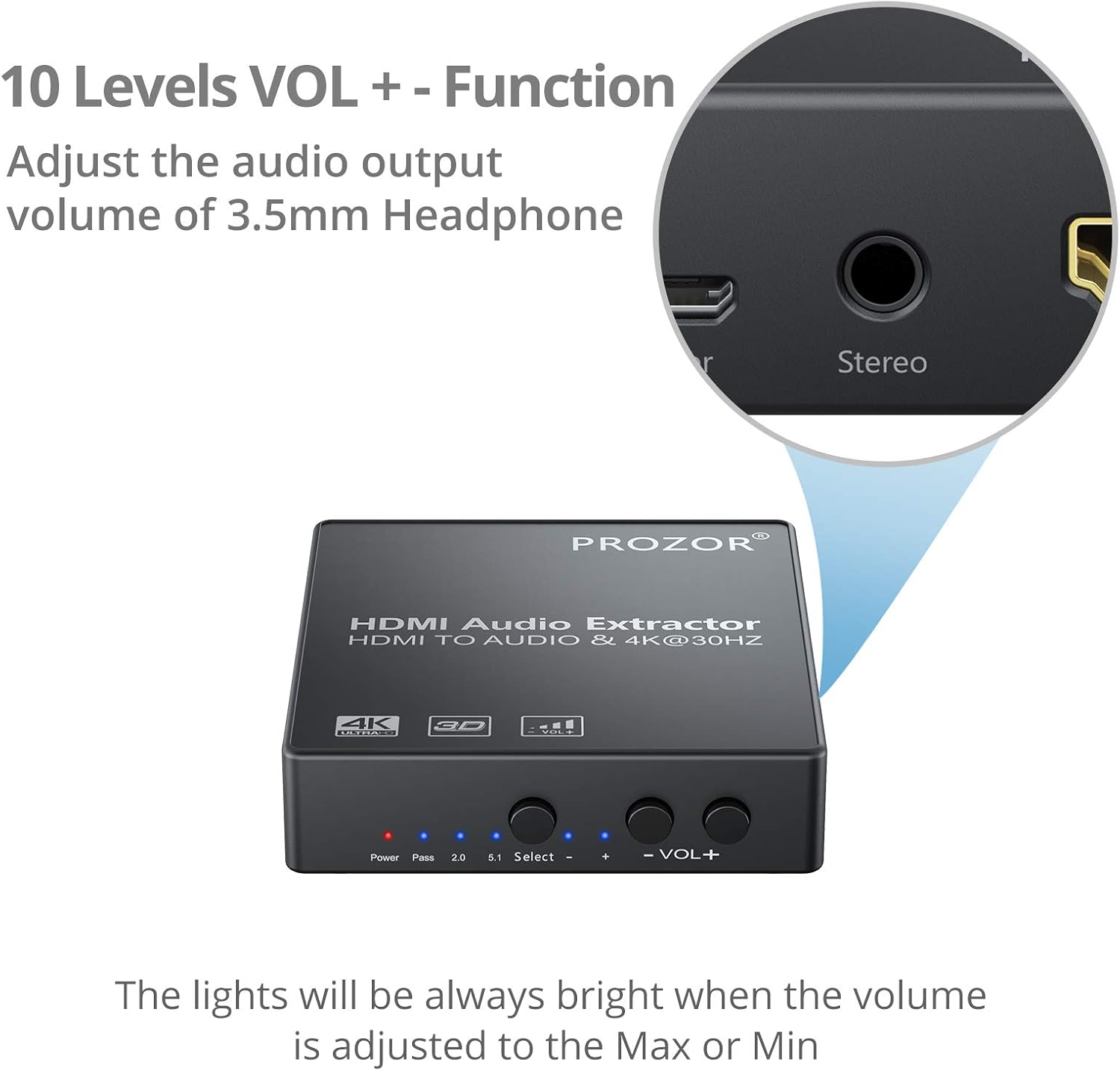 PROZOR HDMI Audio Extractor Switch with Volume Control HDMI to Optical