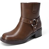 DREAM PAIRS Women's Ankle Booties Side Zipper Motorcycle Boots Square Toe Chunky Low Heel Fashion Buckles Biker Riding Boots