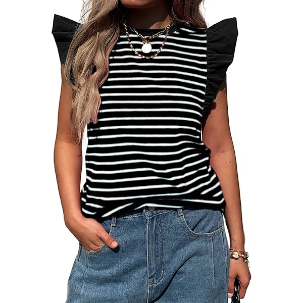 Floerns Women's Striped Cap Sleeve Dress - Button Detail Tee Shirt Style | Casual Summer Outfit